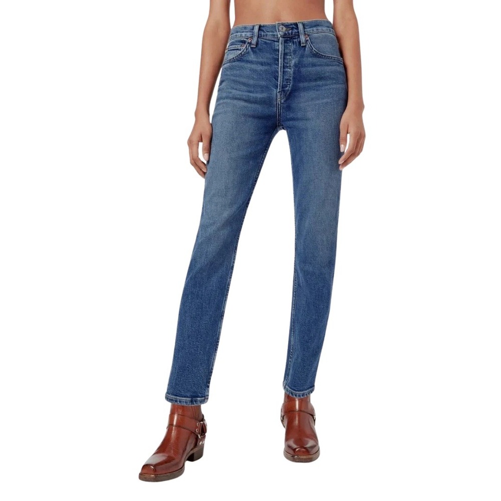 REDONE Jeans Size 26 Medium Blue Wash 90s High Rise Crop Straight Denim NEW